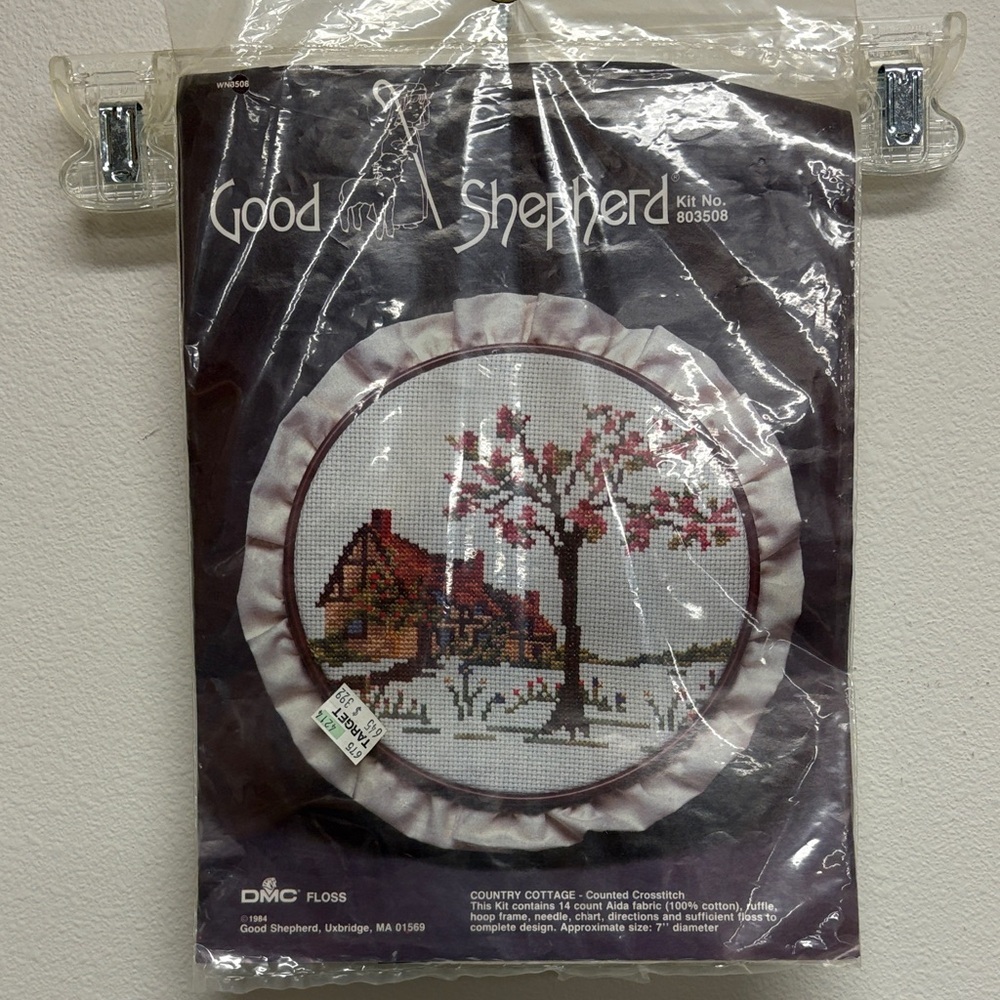 Vintage Good Shepherd Cross Stitch Kit with Pink and Brown Design